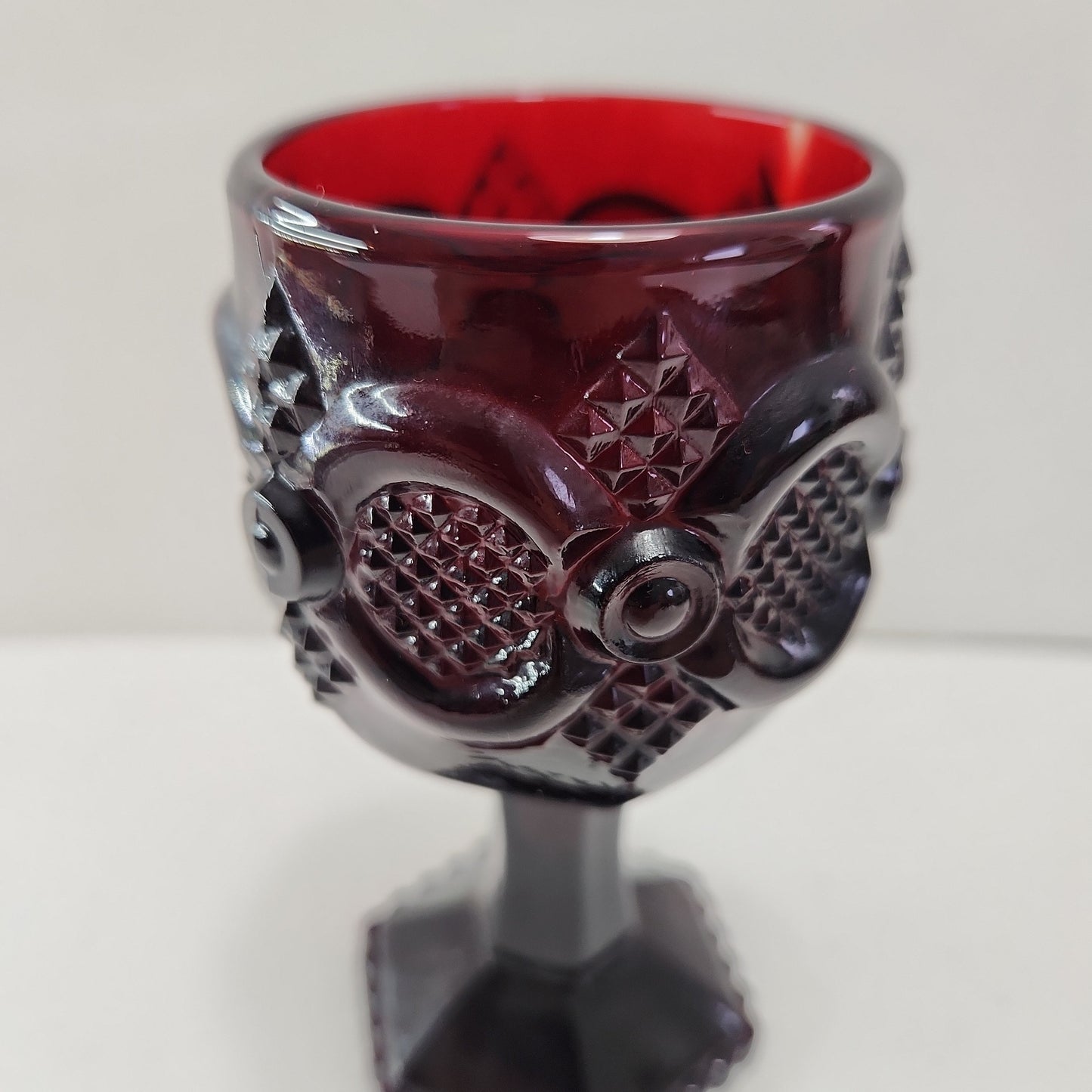 Avon Cape Cod Ruby Red Goblets - Hobnail Pedestal Footed Wine Glasses 1980s