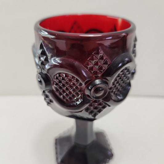 Avon Cape Cod Ruby Red Goblets - Hobnail Pedestal Footed Wine Glasses 1980s