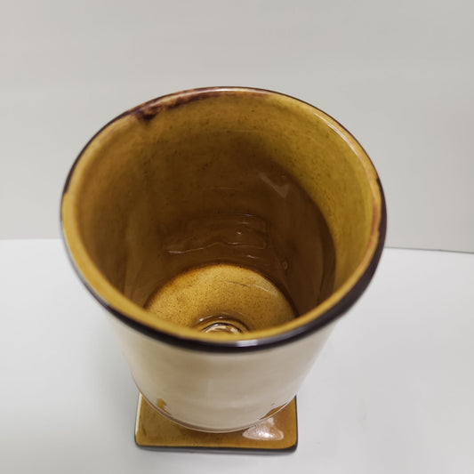 Quebec-Made Ceramic Wine Cup with Golden and Brown Square Base 1970s