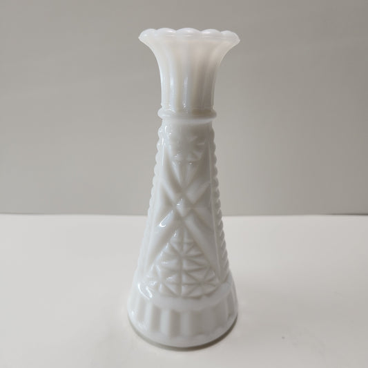 Anchor Hocking Milk Glass Bud Vase 'Stars and Bars' - 1960s