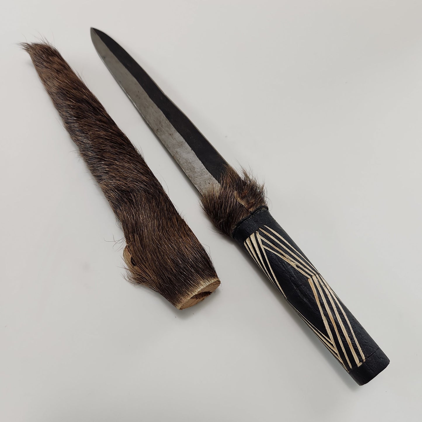 Handmade African Dagger with Animal Hide Sheath