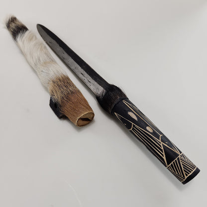 Handmade African Dagger with Multicolored Animal Hide Sheath