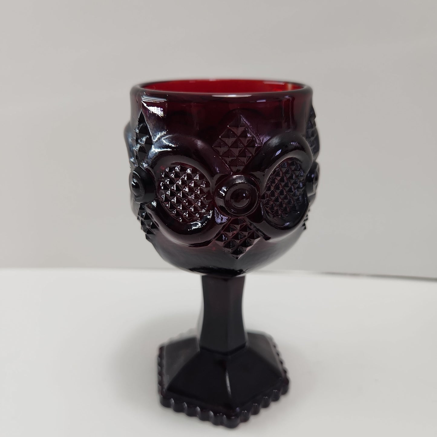 Avon Cape Cod Ruby Red Goblets - Hobnail Pedestal Footed Wine Glasses 1980s
