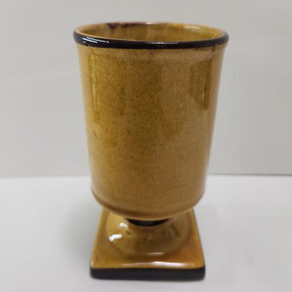 Quebec-Made Ceramic Wine Cup with Golden and Brown Square Base 1970s