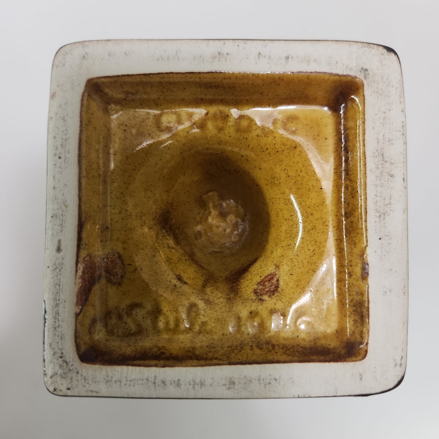 Quebec-Made Ceramic Wine Cup with Golden and Brown Square Base 1970s