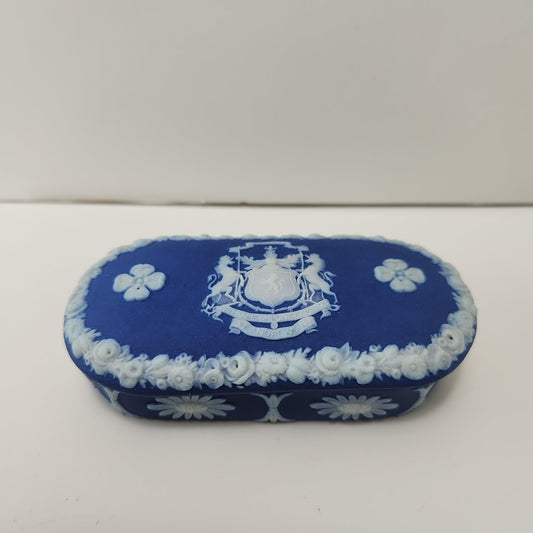 St. Andrews N.B. - Wedgwood Cobalt Blue Jasperware Match Box, c.1860s