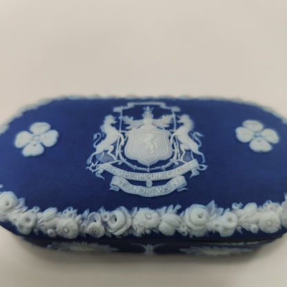 St. Andrews N.B. - Wedgwood Cobalt Blue Jasperware Match Box, c.1860s