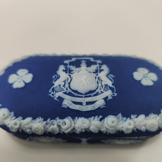 St. Andrews N.B. - Wedgwood Cobalt Blue Jasperware Match Box, c.1860s