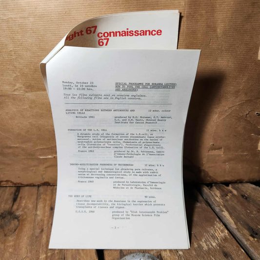 Programme Expo 67 Insight 67 sciences et cinéma 1967