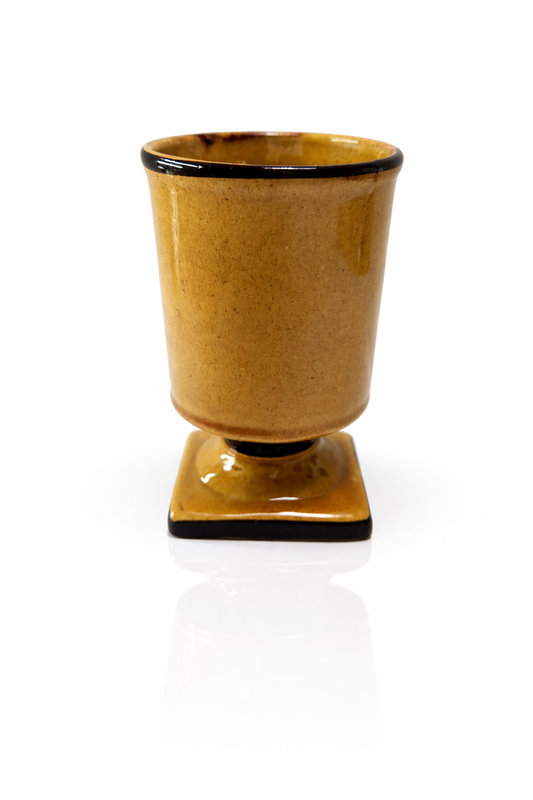 Quebec-Made Ceramic Wine Cup with Golden and Brown Square Base 1970s