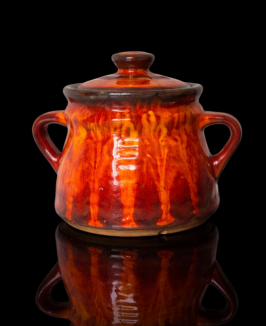 EstriCeram Sugar Bowl with Lid – Orange Flame Glaze