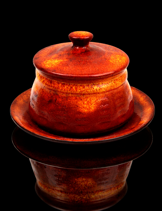 EstriCeram Butter Dish – Orange Flame Glaze